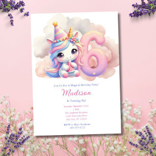 Einhorn 6. Sechster Rosa Blau Lila Mädchen Geburts Einladung
