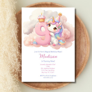Einhorn 9. Neunter Geburtstag Pink Blau Lila Mädch Einladung