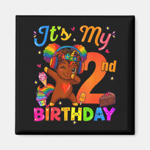 Einhorn Afro 2. Geburtstag Mädchen Natürliches Haa Magnet