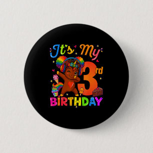 Einhorn Afro 3. Geburtstag Mädchen Natürliches Haa Button