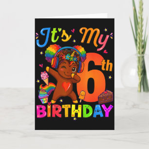 Einhorn Afro 6. Geburtstag Mädchen Natürliches Haa Karte