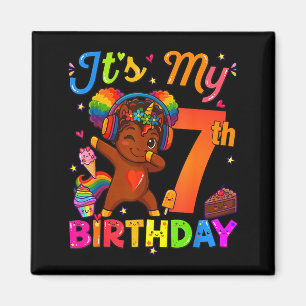 Einhorn Afro 7. Geburtstag Mädchen Natürliches Haa Magnet