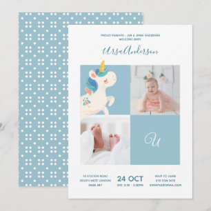 Einhorn • Alphabet-Monogramm Süße Babyparty Einladung