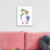 Einhorn als Friseur mit Haarspray Leinwanddruck (Insitu (Wohnzimmer))