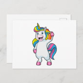 Einhorn als Friseur mit Haarspray Postkarte (Vorne/Hinten)