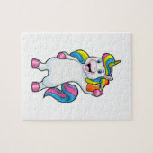 Einhorn als Friseur mit Haarspray Puzzle (Horizontal)