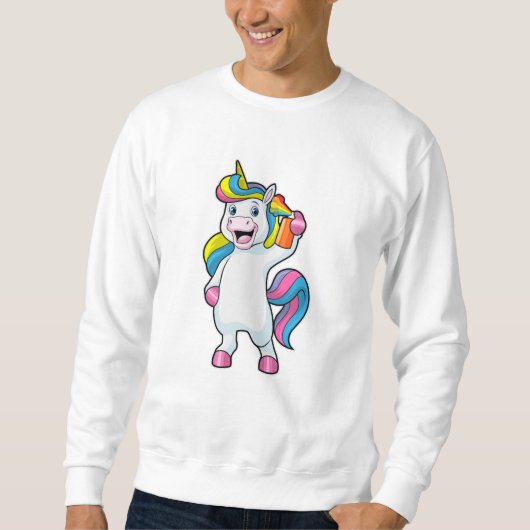 Einhorn als Friseur mit Haarspray Sweatshirt (Vorderseite)