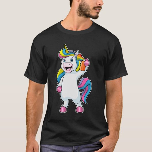 Einhorn als Friseur mit Haarspray T-Shirt (Vorderseite)