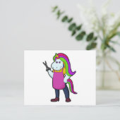 Einhorn als Friseur mit Schere Postkarte (Stehend Vorderseite)