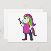 Einhorn als Friseur mit Schere Postkarte (Vorne/Hinten)