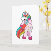 Einhorn als Krankenschwester bei Impfung und Sprit Karte (Gelbe Blume)
