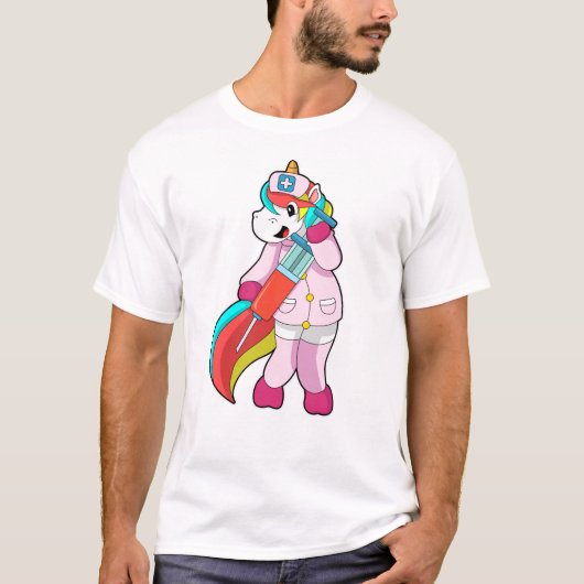 Einhorn als Krankenschwester bei Impfung und Sprit T-Shirt (Vorderseite)