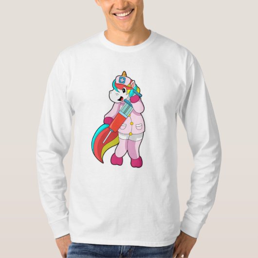Einhorn als Krankenschwester bei Impfung und Sprit T-Shirt (Vorderseite)