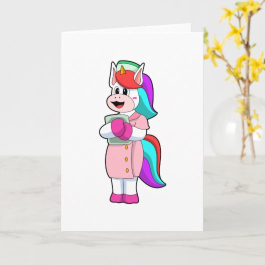 Einhorn als Krankenschwester Karte (Gelbe Blume)