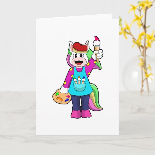 Einhorn als Maler Karte (Gelbe Blume)