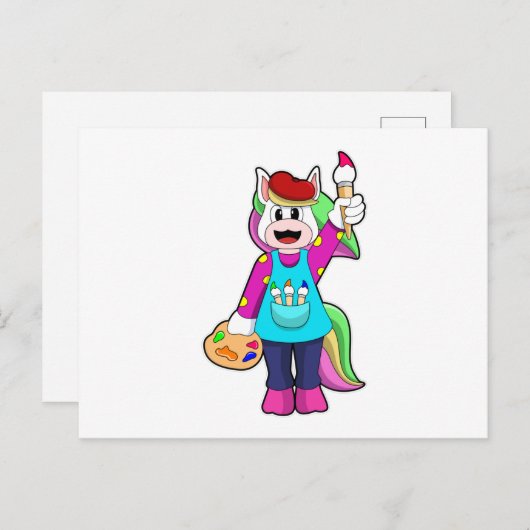 Einhorn als Maler Postkarte (Vorne/Hinten)