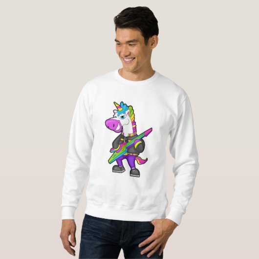 Einhorn als Musiker mit Gitarre Sweatshirt (Vorne ganz)