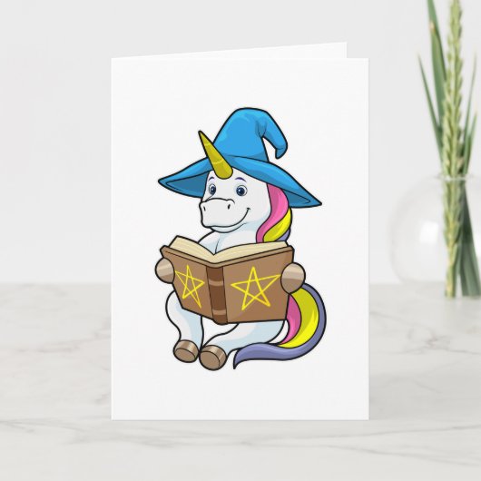Einhorn als Zauberer mit Buch und Hut Karte (Vorderseite)