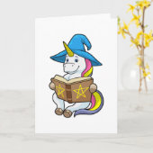 Einhorn als Zauberer mit Buch und Hut Karte (Gelbe Blume)