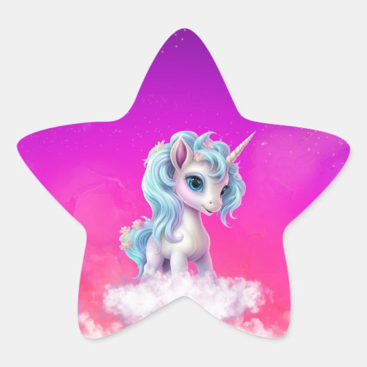 Einhorn am rosa Himmel Stern-Aufkleber (Vorderseite)