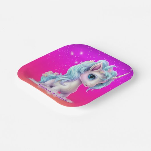 Einhorn am rosa, lebhaften Himmel Pappteller (Gewinkelt)