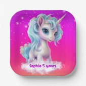 Einhorn am rosa, lebhaften Himmel Pappteller (Vorderseite)
