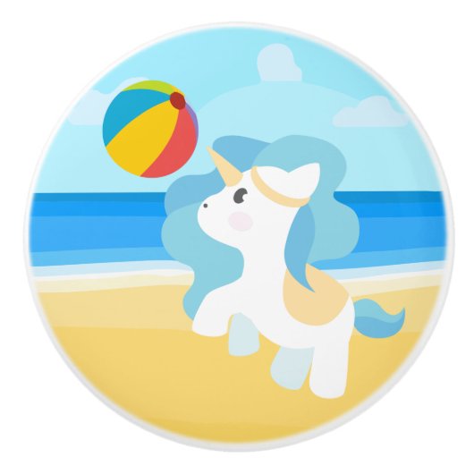 Einhorn am Strand Keramikknauf (Vorderseite)