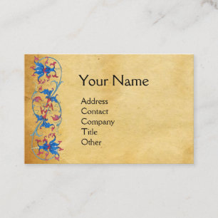 EINHORN Antik Rot Blau Floral Pergament Monogramm Visitenkarte