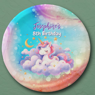Einhorn aqua lila individuelle Geburtstag Pappteller