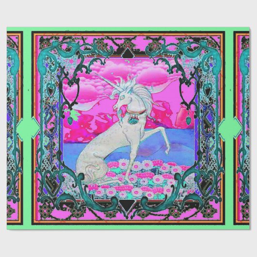 Einhorn Aquamarin-Rosa Tapistry Geschenke durch Geschenkpapier (Flach)