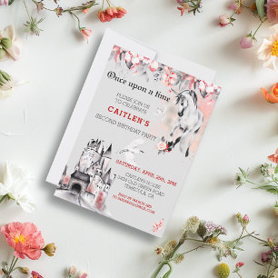 Einhorn Aquarell Märchenschloss rote Rose Einladung