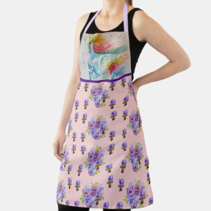 Einhorn-Aquarellmalerei Lila Frauen-Schürze Schürze