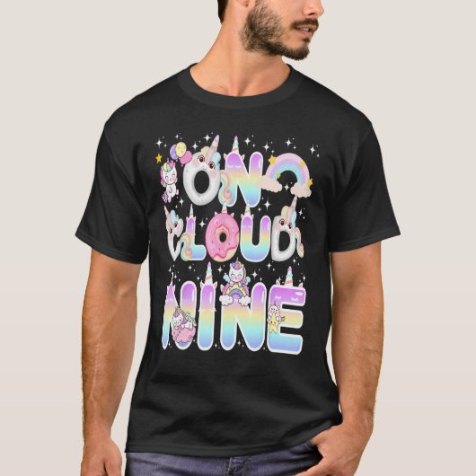 Einhorn auf Cloud Nine Donut Girl Rainbow 9. Gebur T-Shirt (Vorderseite)
