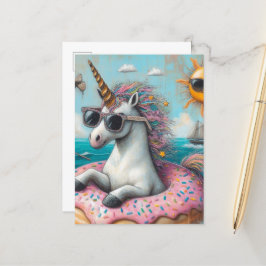 Einhorn auf einem Donut-Float Postkarte