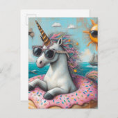 Einhorn auf einem Donut-Float Postkarte (Vorne/Hinten)