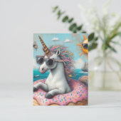Einhorn auf einem Donut-Float Postkarte (Stehend Vorderseite)