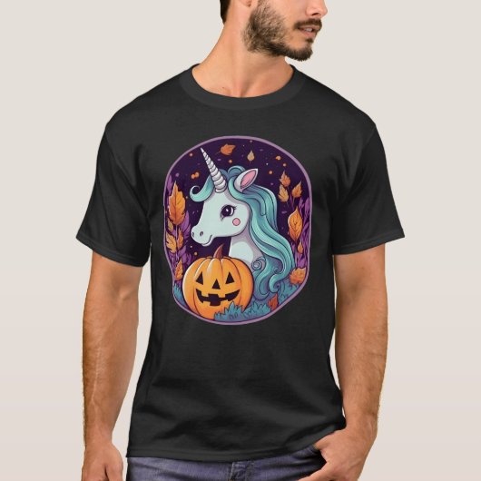 Einhorn auf Halloween-Mädchen T-Shirt (Vorderseite)