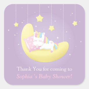 Einhorn auf Mond Danke Baby Shower Aufkleber