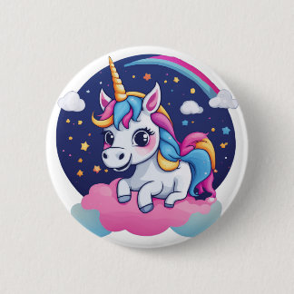 Einhorn auf rosa Wolke Knopf mit skurrilem Glück Button