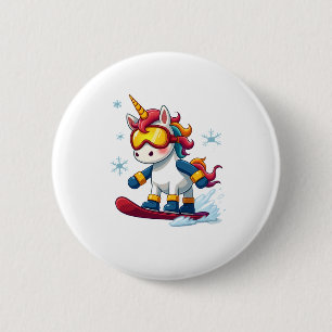 Einhorn auf Schneebrett - Lustiger Ski- und Winter Button