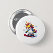 Einhorn auf Schneebrett - Lustiger Ski- und Winter Button (Vorne & Hinten)