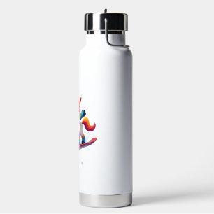 Einhorn auf Schneebrett - Lustiger Ski- und Winter Trinkflasche