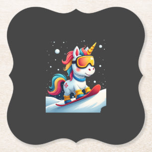 Einhorn auf Schneebrett - Lustiger Ski- und Winter Untersetzer