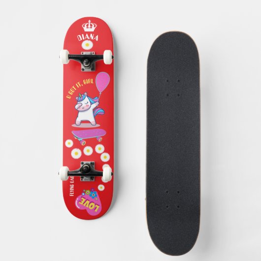 Einhorn auf Skateboard mit personalisierten Bildun (Vorderseite)