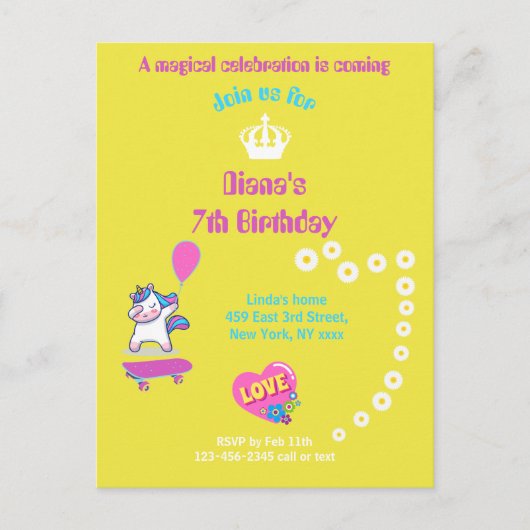 Einhorn auf Skateboard mit personalisierten Bildun Postkarte (Vorderseite)