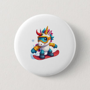 Einhorn auf Snowboard - Lustiger Ski- und Wintersp Button