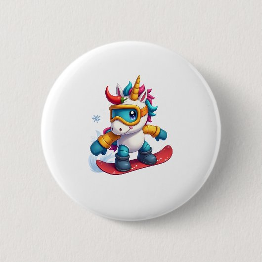 Einhorn auf Snowboard - Lustiger Ski- und Wintersp Button (Vorderseite)