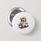 Einhorn auf Snowboard - Lustiger Ski- und Wintersp Button (Vorne & Hinten)