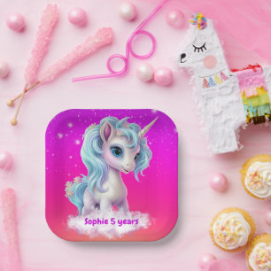 Einhorn auf Wolke mit einem massiven rosa, blühend Pappteller