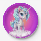 Einhorn auf Wolke mit rosa, lebhaftem Himmel Pappteller (Vorderseite)